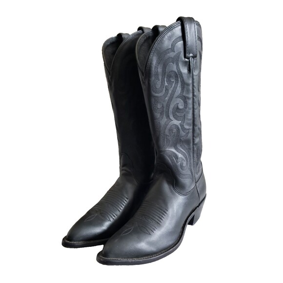 Nocona Women's Black Deertan Leather Western Cowboy Boots Pointed Toe Size 7.5B - Picture 1 of 11